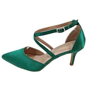 Women Size 40(8.5 US) Kitten Heel Closed Toe Green Satin Party Dress Shoes NEW!!